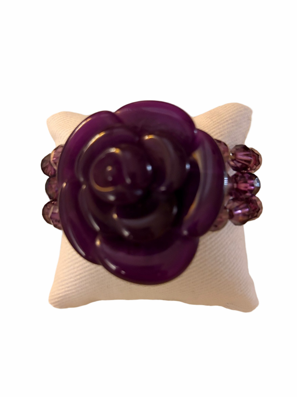 Y2K fashion resin purple rose chunky oversized stretch statement bracelet.